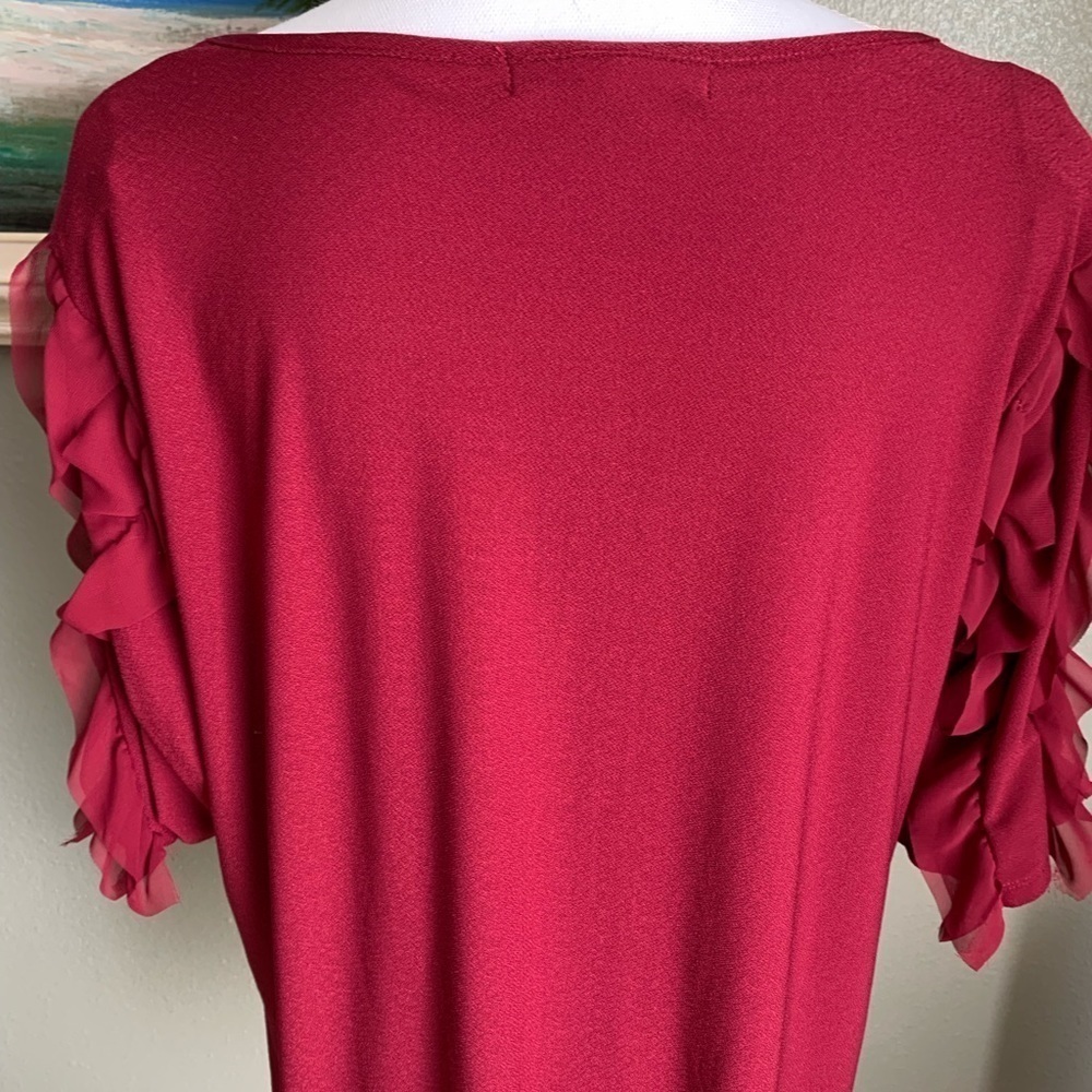A Love Story Women’s Burgundy Ruffle Sleeve Blouse Size 2X - Picture 10 of 17